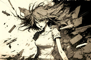 Anime Style. Girl in Anger