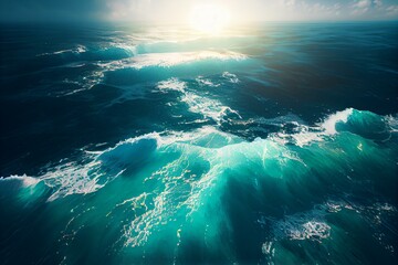 stormy ocean, green water, clear blue ocean, sea, stormy sea, storm, view from above, AI Generated