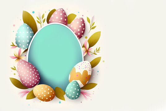 Easter. Easter eggs. Frame of colorful Easter eggs. Place for text. Banner. AI generated