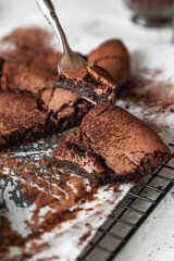 chocolate dessert cloud cake on white background 