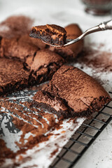 chocolate dessert cloud cake on white background 