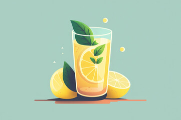 Illustration of glass of lemonade with lemon slice - obrazy, fototapety, plakaty