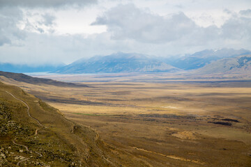 Fototapeta premium Patagonian desert landscape with mountains and valleys