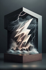 lightning storm and a thundering sea background for cosmetic products, mock up pedestal. AI generation.