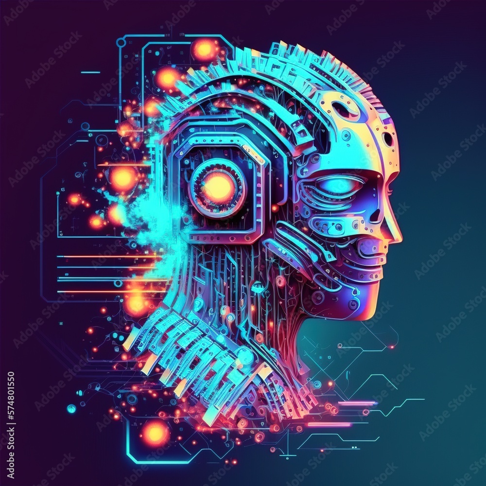 Poster robot hand touching human. the connection for the technological transition and innovation between an