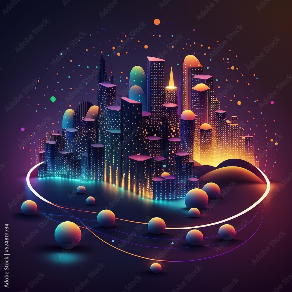 Poster abstract line and dot connect with gradient line design, big data connection technology, generative 