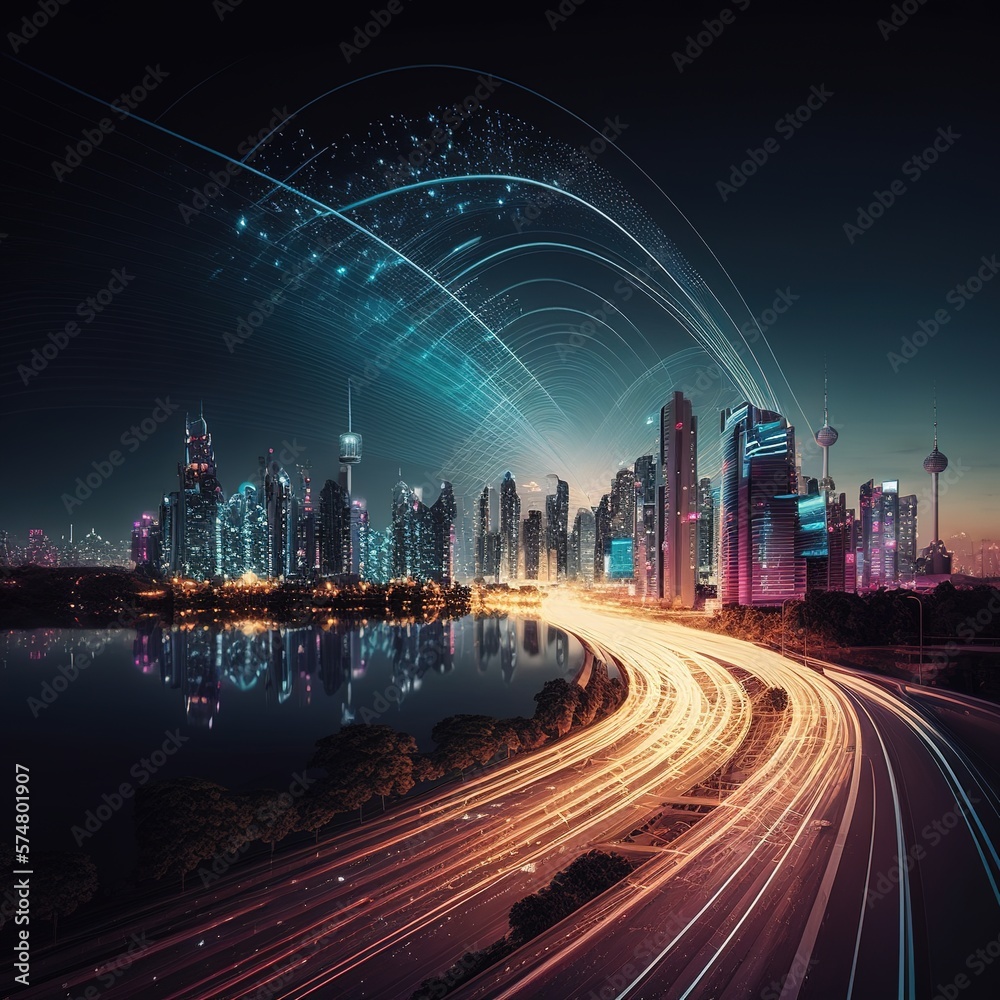 Poster Smart city and connection technology concept, generative ai