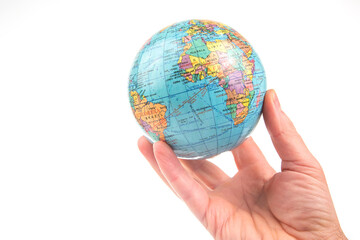 earth world globe in hand on white background