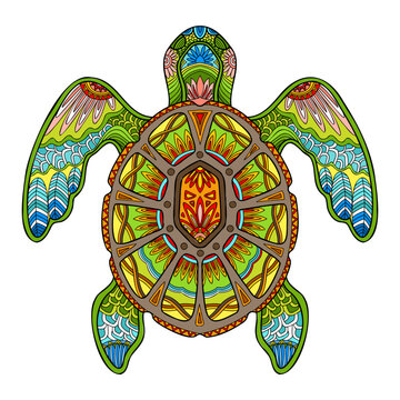 Tangle abstract sea turtle vector colorful isolated illustration