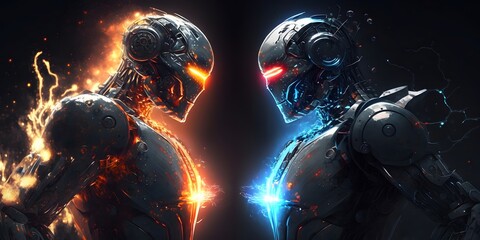 Two robots in an epic duel face each other (Generative AI)
