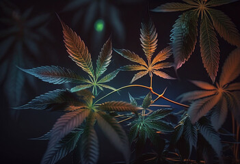 A Macro-View of Nature's Colorful Cannabis Leaves: Realistic Marijuana Photography