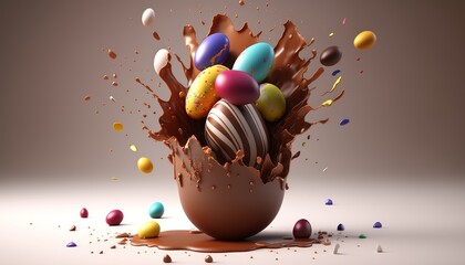 Chocolate easter egg splash. Generative AI