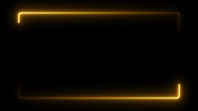 Neon glowing frame background. Lasers are orange. repetitive motion animation, with neon lights shrinking and expanding. isolated on black. 4K graphic animation video