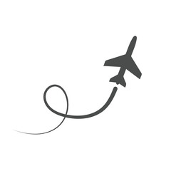 Plane black icon. Airplane path. Airline circle route. Vector illustration isolated on white background.