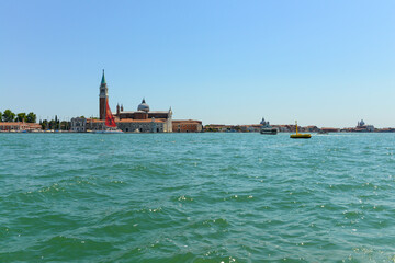 Panorama view of San Giorgio Maggiore basilica on the Grand canal in Venice, Italy