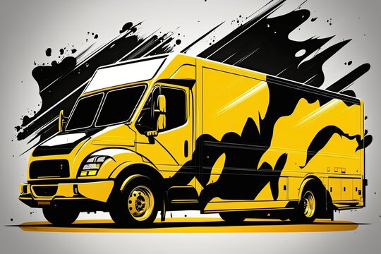 Illustration of a large, yellow transporter. Generative AI
