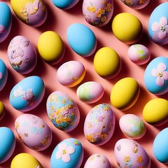 Fototapeta na wymiar Seamless easter theme pattern, colorful easter eggs. Generative AI