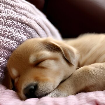 Perro dormido tranquilo en la cama. Cachorro de labrador.  Retrato de un perro. Generado con inteligencia artificial (AI) (IA)
