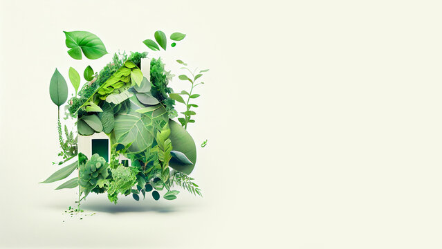 Green and eco home, sustainability and energy efficiency concepts; made with Generative AI