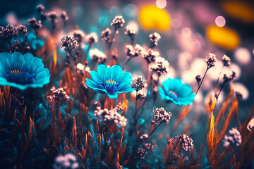 Fototapeta na wymiar Beautiful flowers in the night - Generative AI