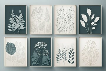 Botanical wall art collection. Plants drawn in line in an abstract shape. Design for posters, canvas prints, framed wall art, and other types of home decor. Generative AI
