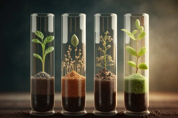 Plant seeds in test tubes for genetics research. Laboratory Analysis of Agricultural Commodities. Generative AI - obrazy, fototapety, plakaty