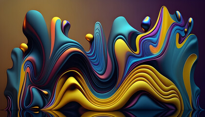 abstract background with blue yellow waves 3d made with generative AI