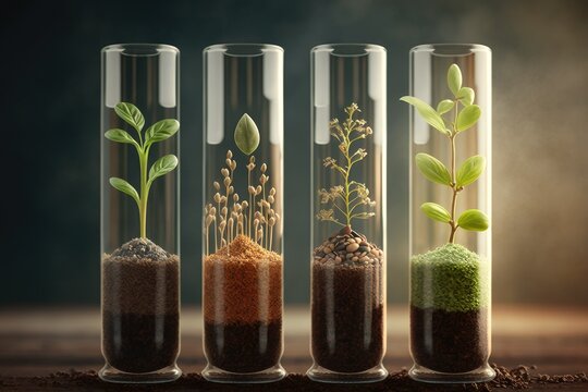 Plant seeds in test tubes for genetics research. Laboratory Analysis of Agricultural Commodities. Generative AI