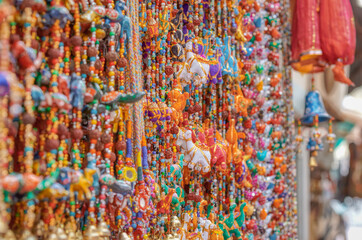 Pushkar displayed colorful souvenirs in Rajasthan India