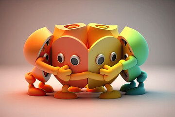 Colorful characters ilustrating concept of cooperation, unity, togetherness, partnership, agreement, teamwork, social community, generative ai illustration