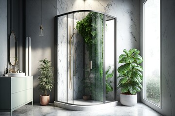 Illustration, interior scene, mockup, shower water bathroom. Generative AI