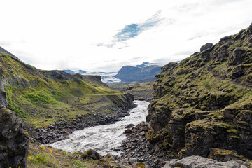 Fototapeta na wymiar View of amazing landscape in Iceland while trekking famous Laugavegur trail