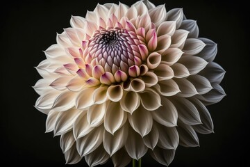 [Dahlia], [A stunning Dahlia bloom in a vibrant garden], A serene garden with neatly arranged flowerbeds, lush greenery, and a light breeze blowing, A peaceful and awe-inspiring mood,