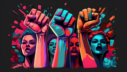 United and Standing Strong, Vector Illustration of the Feminist March on International Women's Day