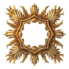 Old antique gold frame over white background. Gothic style. Generative AI