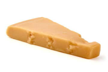 Parmesan cheese, italian hard cheese, isolated on white background.