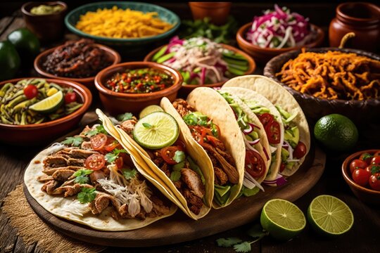 Tacos, A Vibrant Mexican Fiesta Picture a lively Mexican fiesta where the air is filled with the delicious aromas of spices and sizzling meats.