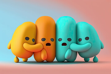 Colorful characters illustrating concept of cooperation, unity, togetherness, partnership, agreement, teamwork, social community, generative ai illustration
