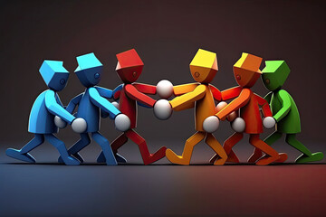 Colorful characters illustrating concept of cooperation, unity, togetherness, partnership, agreement, teamwork, social community, generative ai illustration
