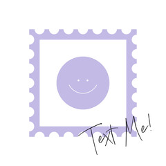 The inscription text me! Smiley face in a postage stamp frame. Vector cute illustration for the important person