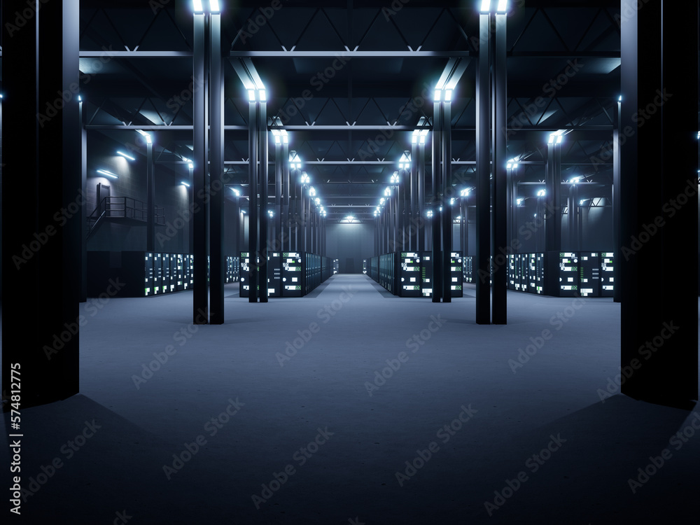 Poster server racks in cloud data center with database hardware and cluster computer. backup, hosting serve