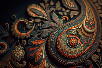 Close up elegant paisley pattern background. Generative AI illustration
