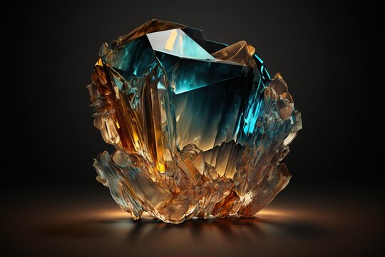 Multicolor raw topaz crystal gemstone. Dark background. Generative AI illustration