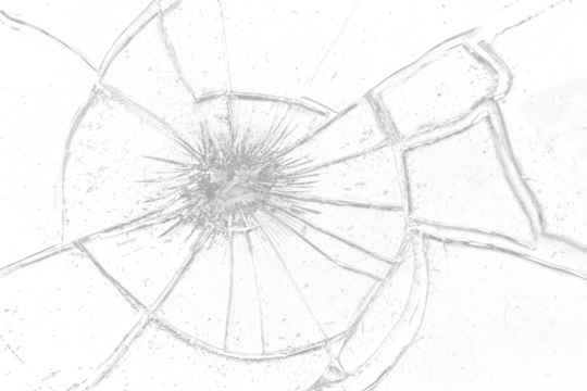 Broken glass, glass shards and cracks on transparent background