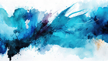 Serene Blue Watercolor Abstract Background - obrazy, fototapety, plakaty