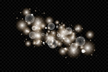 Glow effect. Vector illustration. Christmas dust flare. Glitter special light effect. Vector sparkles on a transparent background. Glittering magical dust particles