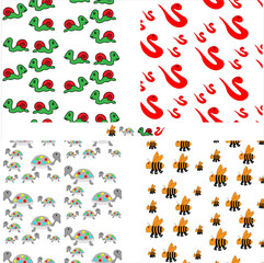 Set Decorative Pattern Animals snail bee snake turtle Seamless pattern suitable for paper and fabric motifs for children's clothing
