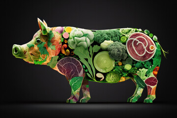 Meat made of plants on dark background (AI Generated).