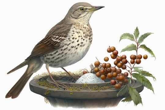 bird perched on a bowl with berries clip art preview