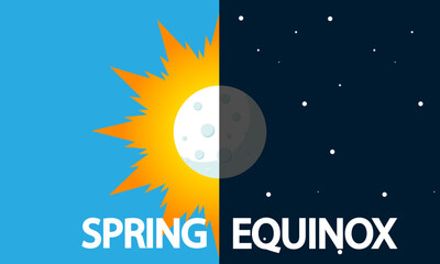Spring equinox moon and sun day and night, vector art illustration.